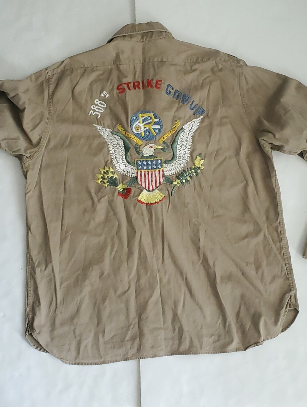 Polo Ralph Lauren Mens XL Khaki Utility Shirt 388th Strike Group Embroidered - Picture 2 of 16